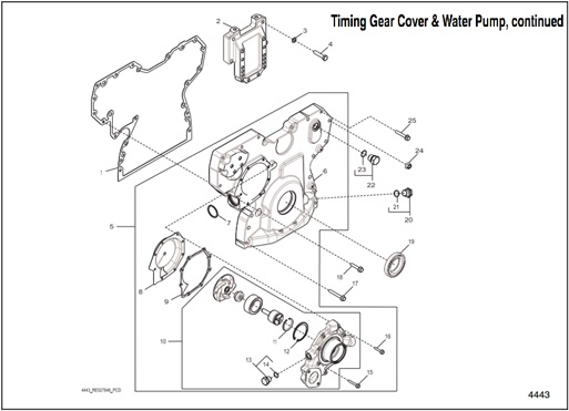 45EFOZDJ-4443-Timing-Gear-Cover-&-Water-Pump,-continued