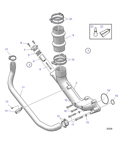 D4-225A-F-54161831-Exhaust-Pipe-and-Cooling-Water-Pipe,-D4,-DPH/DPR-Drive-Unit,-Extended-D4-225A-F,-D4-260A-F,-D4-300A-F