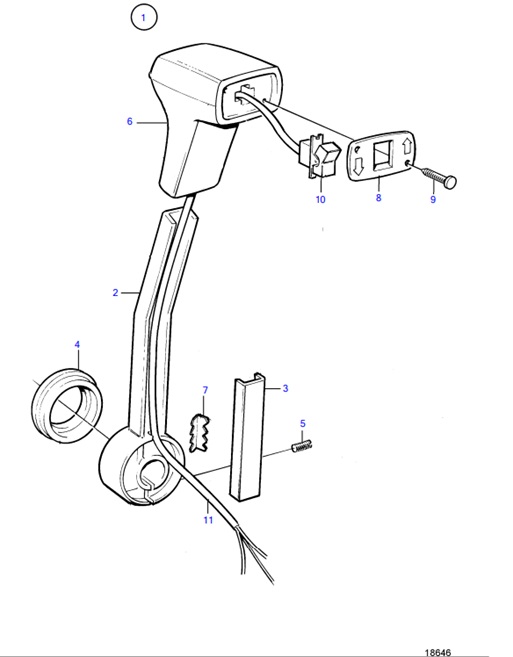 D6-280A-A-54160763-Handle-for-Control-with-Power-Trim,-EVC.-Side-Installation