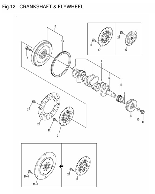 4JH4E-(53Hp)-0CR10-M56901-CF-CRANKSHAFT-&-FLYWHEEL