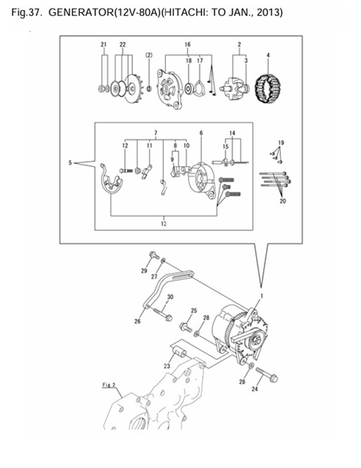 4JH4-HTE-(110Hp)-0CR10-M63602-G-GENERATOR(12V-80A)(HITACHI:-TO-JAN.,-2013)